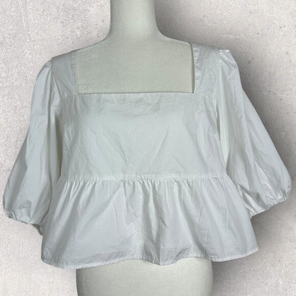 Abercrombie & Fitch White Puff Sleeve Square Neck Top Womens Size Large Blouse L - Picture 4 of 16